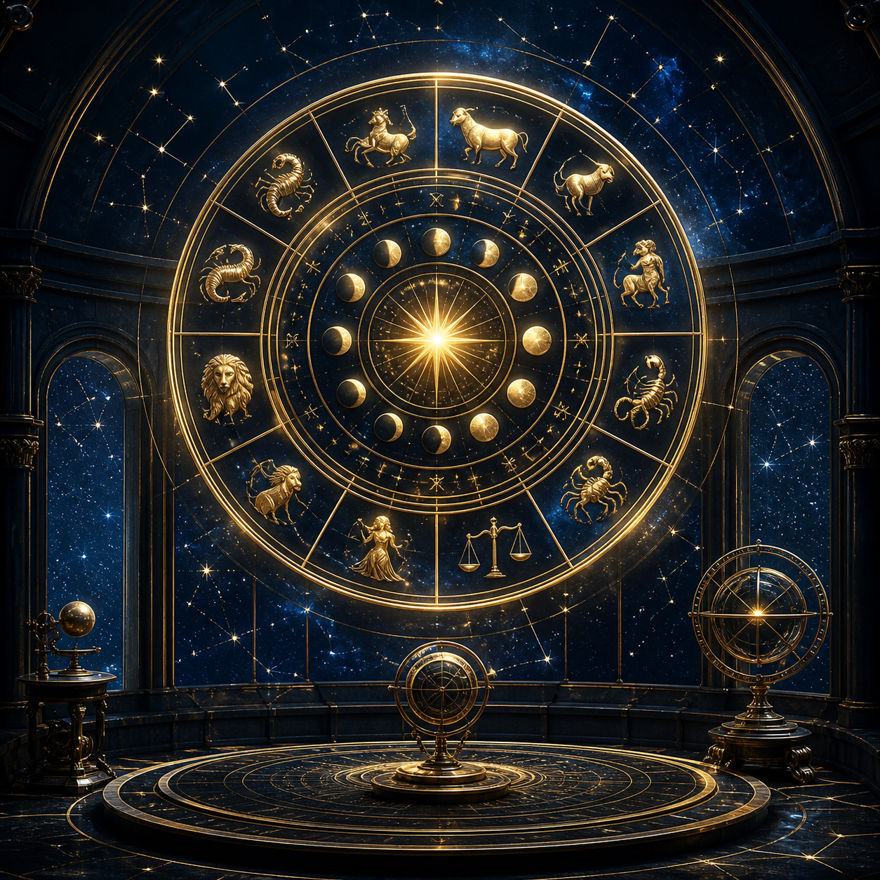 Glowing zodiac wheel